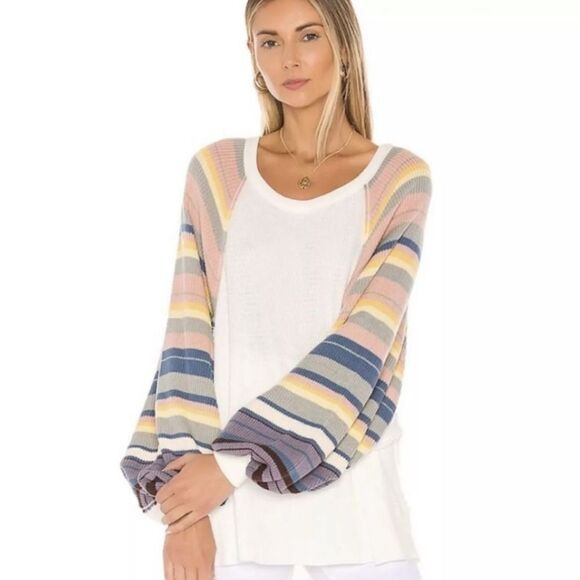 Free People Rainbow Dreams Balloon-Sleeve Top Sweater Size S - Picture 1 of 8